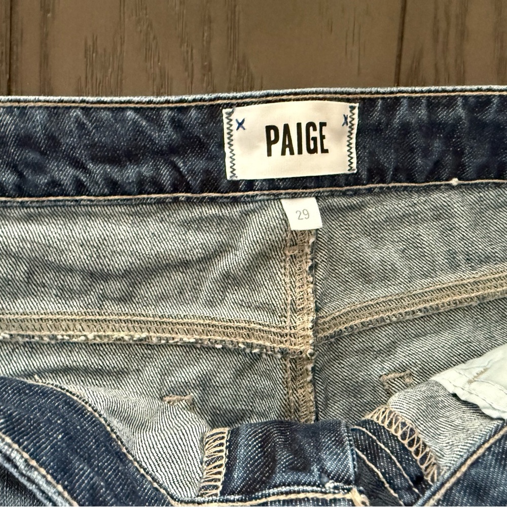 PAIGE Light and Dark Blue Two-Tone Denim Shorts - Picture 5 of 6